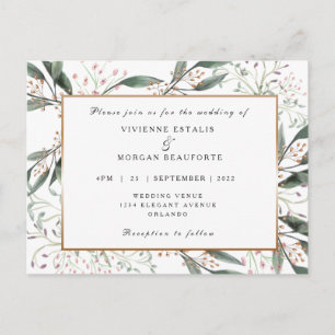 Elegant watercolor leaf gold wedding postcard