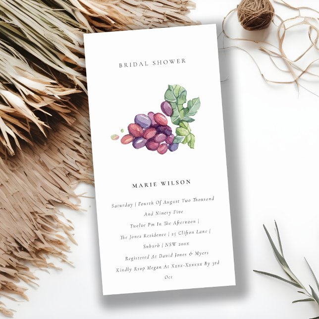 Elegant Watercolor Leaf Grape Bridal Shower Invite (Creator Uploaded)