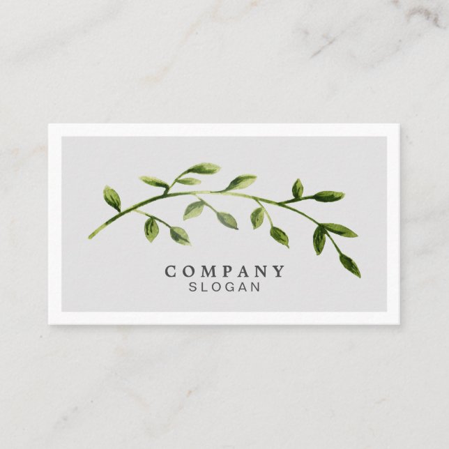 Elegant Watercolor Leaf Light Grey Business Card (Front)