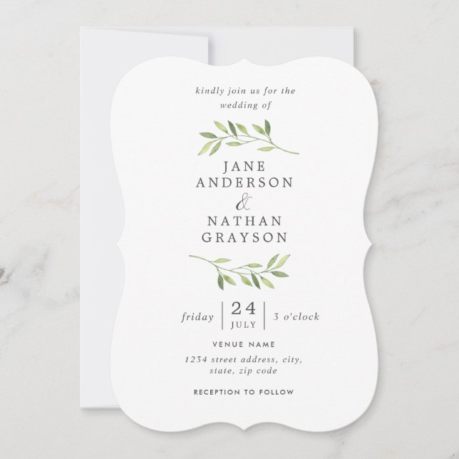 Elegant Watercolor Leaf Wedding Invitation (Front)