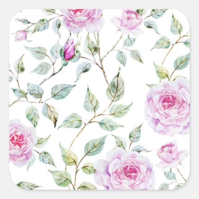 Elegant Watercolor Leaves and Roses Sticker Seal (Front)