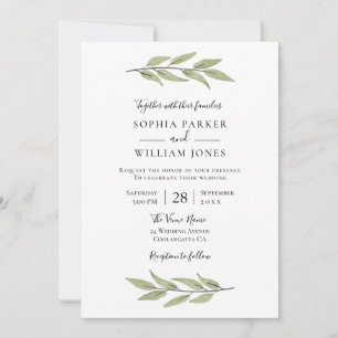 Elegant Watercolor Leaves Beautiful Wedding Invitation