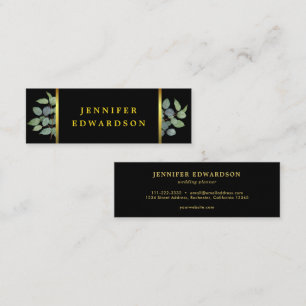 Elegant watercolor leaves black gold professional mini business card