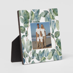 Elegant watercolor leaves eucalyptus photo plaque