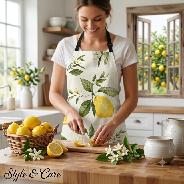 Elegant Watercolor Lemon Blossom Botanical Pattern Apron (Elegant Watercolor Lemon Blossom Botanical Pattern Apron)
