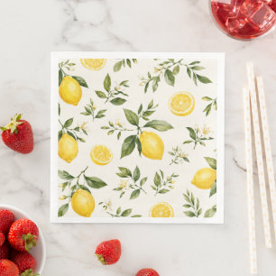 Elegant Watercolor Lemon Blossom Botanical Pattern Napkin