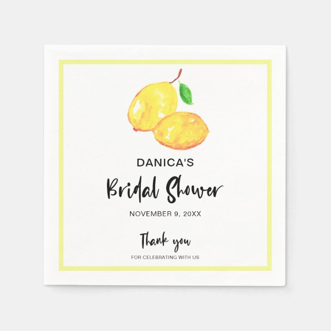 Elegant watercolor lemon bridal shower minimalist napkin (Front)
