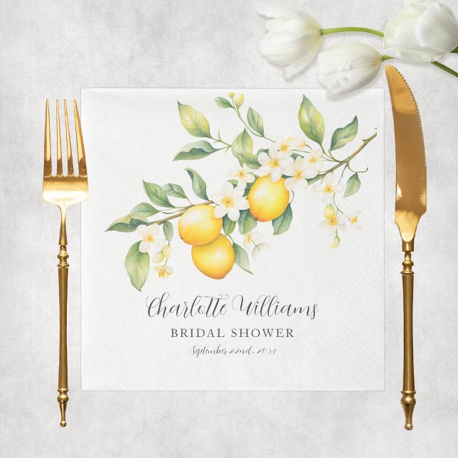Elegant Watercolor Lemon Bridal Shower Napkin (Elegant Watercolor Lemon Bridal Shower Napkins
)