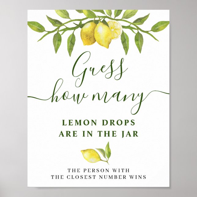 Elegant Watercolor Lemon Bridal Shower Poster (Front)