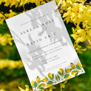 Elegant Watercolor Lemon calligraphy Wedding Invitation