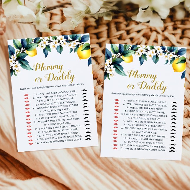 Elegant Watercolor Lemon Guess Who Mommy Daddy  (Creator Uploaded)