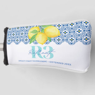 Elegant Watercolor Lemon Mediterranean Tile Logo Golf Head Cover