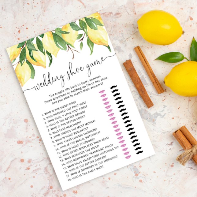 Elegant Watercolor Lemon Wedding Shoe Game Card (Creator Uploaded)