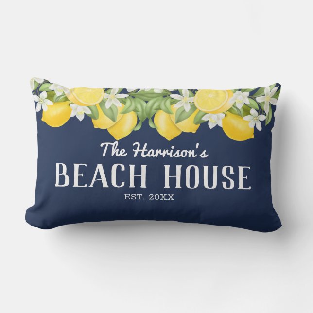 Elegant Watercolor Lemons Beach House Lumbar Cushion (Front)