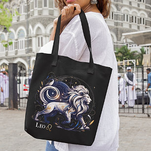 Elegant Watercolor Leo Zodiac Black Tote Bag