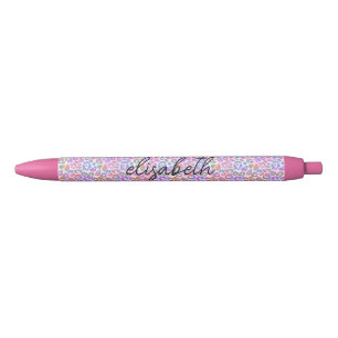 Elegant Watercolor Leopard Skin Pattern Monogram Black Ink Pen
