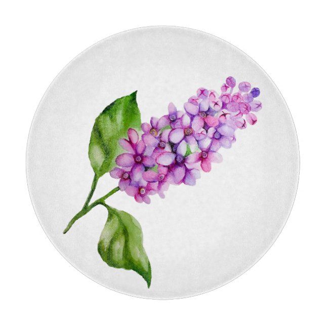 Elegant watercolor lilac branch cutting board (Front)