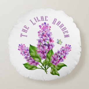 Elegant watercolor lilac branch round cushion
