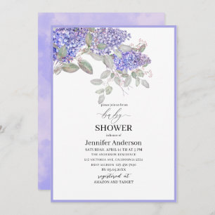 Elegant watercolor Lilac Flowers Baby Shower Invitation