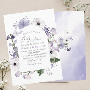 Elegant  Watercolor Lilac flowers Baby Shower Invitation