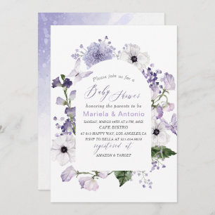Elegant Watercolor Lilac flowers Baby Shower Invitation