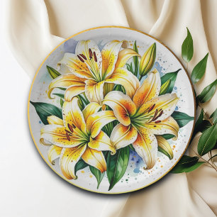 Elegant Watercolor Lilies  Paper Plate