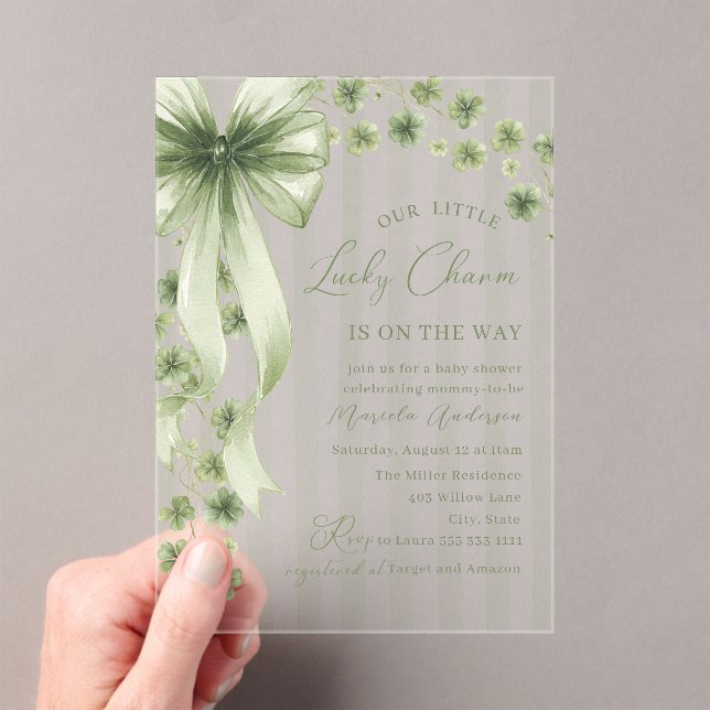 Elegant Watercolor little shamrockst Patrics Baby  Acrylic Invitations (Insitu (Handheld))