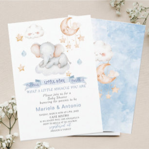 Elegant  Watercolor Little star elephant Baby Show Invitation