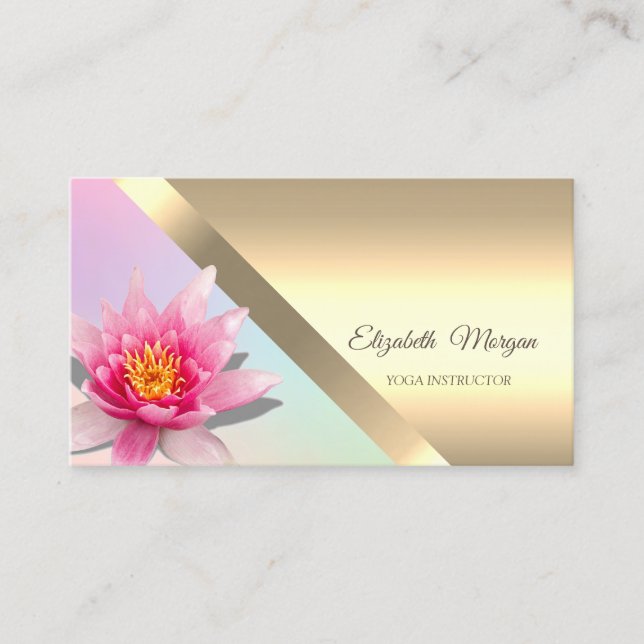 Elegant Watercolor Lotus Flower Yoga Instructor Business Card (Front)