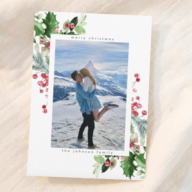 Elegant Watercolor Lush Holly Christmas Holiday Card (Creator Uploaded)