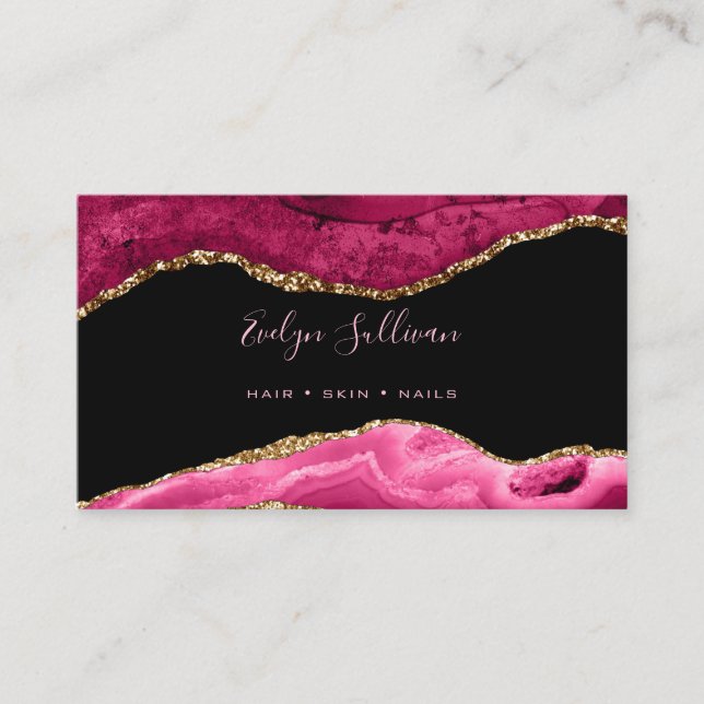 elegant watercolor magenta agate business card (Front)