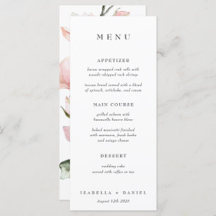 Elegant Watercolor Magnolia Botanical Wedding Menu