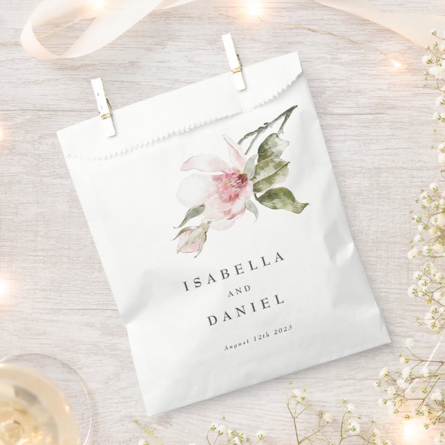 Elegant Watercolor Magnolia Floral Wedding Favour Bag (Clipped)