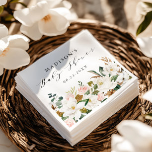 Elegant Watercolor Magnolias Baby Shower Napkin