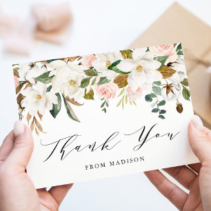 Elegant Watercolor Magnolias Baby Shower Thank You Card