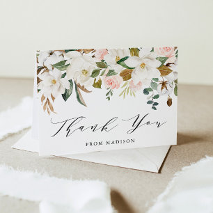 Elegant Watercolor Magnolias Baby Shower Thank You Card
