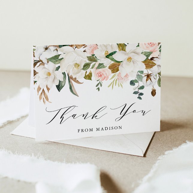 Elegant Watercolor Magnolias Baby Shower Thank You Card (Creator Uploaded)