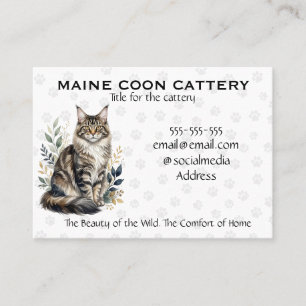 Elegant Watercolor Maine Coon Cattery Custom Business Card