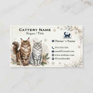 Elegant Watercolor Maine Coon Cattery Customisable Business Card