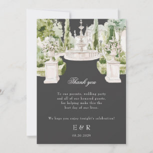 Elegant Watercolor Manor Garden Grey Wedding Thank You Card