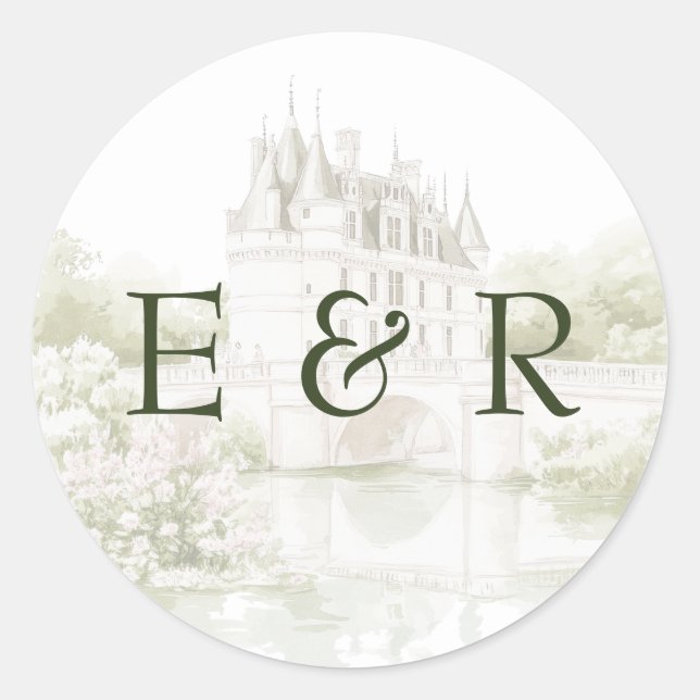 Elegant Watercolor Manor Garden Wedding Classic Round Sticker (Front)