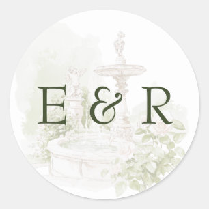 Elegant Watercolor Manor Garden Wedding Classic Round Sticker