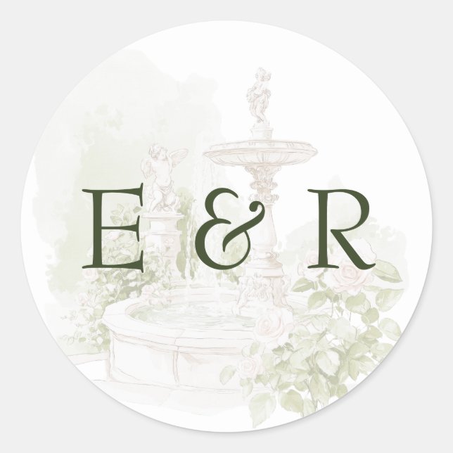 Elegant Watercolor Manor Garden Wedding Classic Round Sticker (Front)