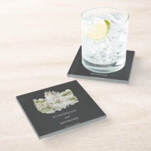 Elegant Watercolor Manor Garden Wedding Glass Coaster