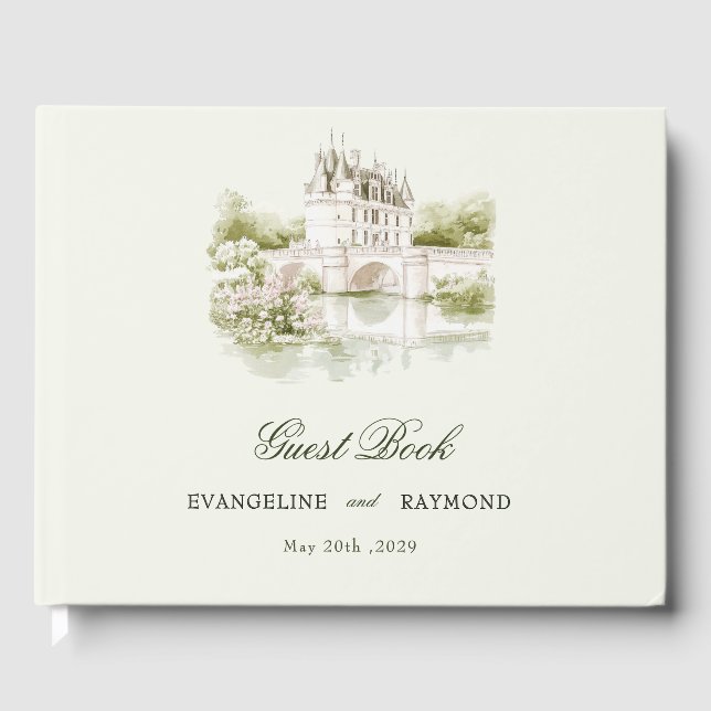 Elegant Watercolor Manor Garden Wedding Guest Book (Front)
