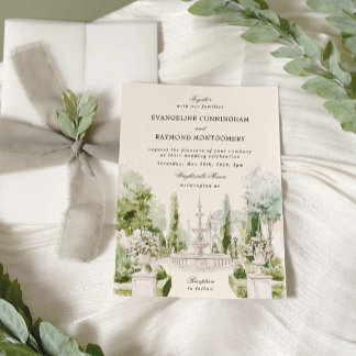 Elegant Watercolor Manor Garden Wedding Invitation