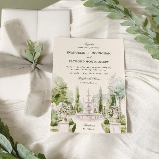 Elegant Watercolor Manor Garden Wedding Invitation (Creator Uploaded)