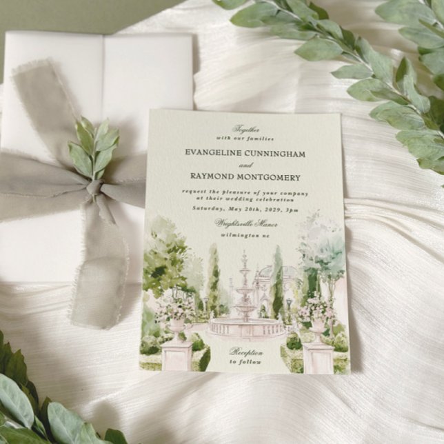 Elegant Watercolor Manor Garden Wedding Invitation (Creator Uploaded)