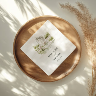 Elegant Watercolor Manor Garden Wedding Napkin