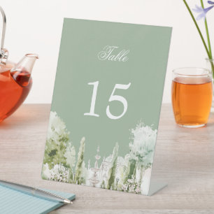 Elegant Watercolor Manor Garden Wedding Pedestal Sign